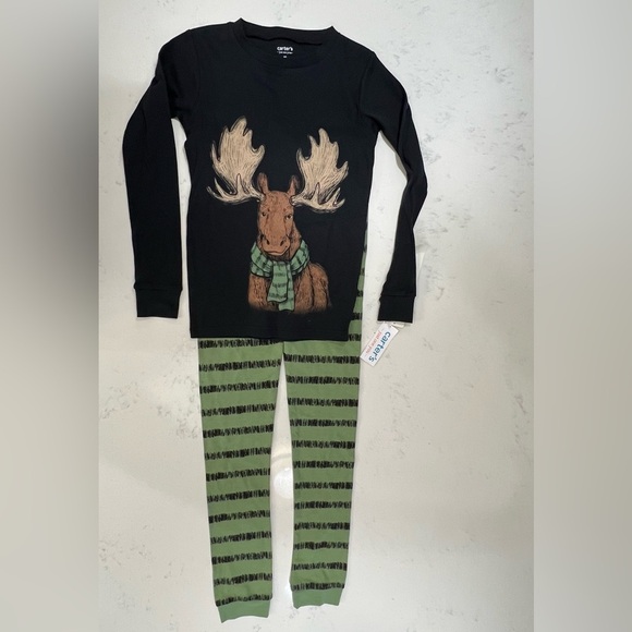Carter's Black and Green Moose Pajama Set - Picture 5 of 6